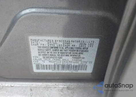 2015 Nissan Sentra Sr from USA, damaged, VIN 3N1AB7AP4FY314982